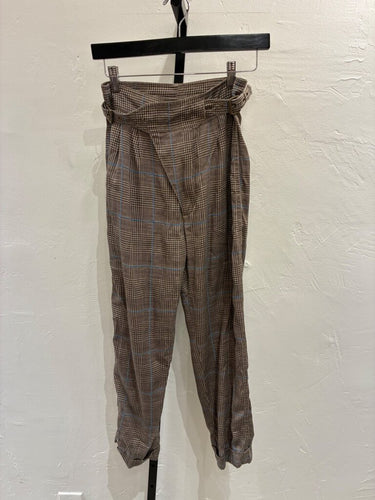 Pam & Gela Plaid High-Waisted Tapered Pants sz S