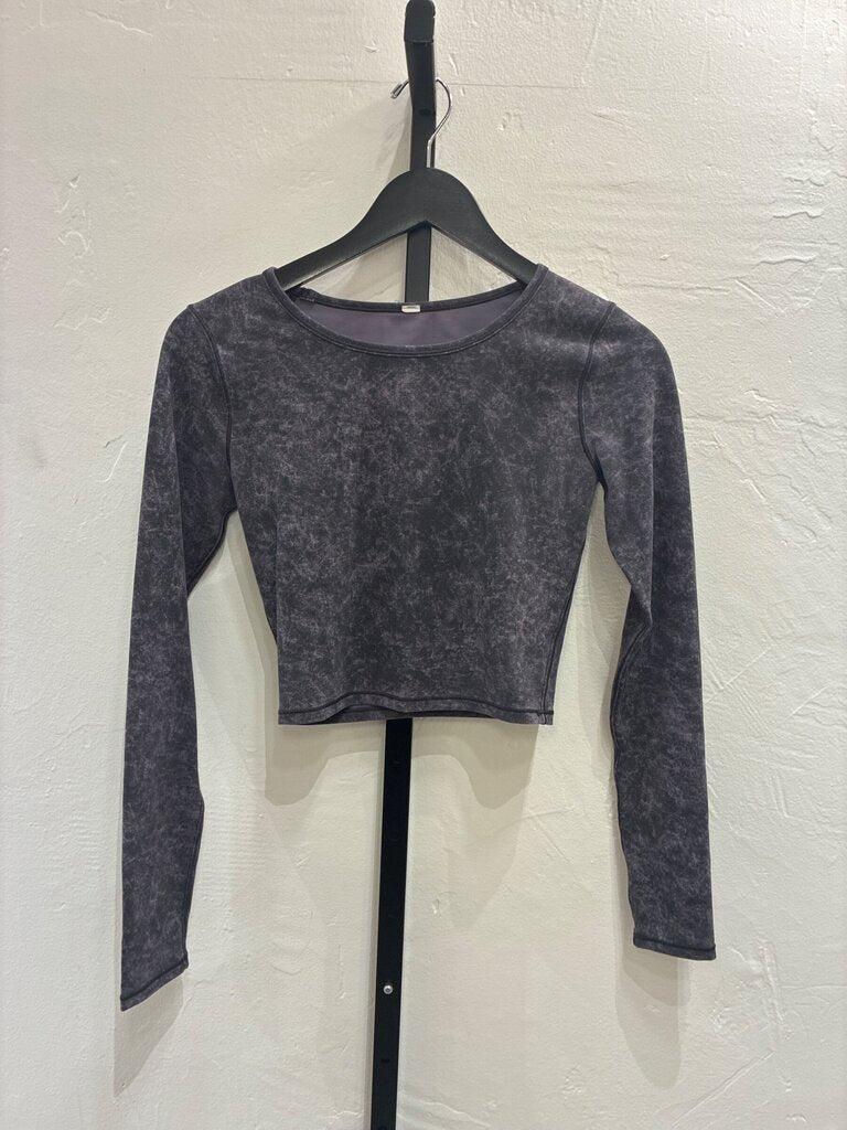 Lululemon Washed Charcoal Cropped Long Sleeve Top sz 2