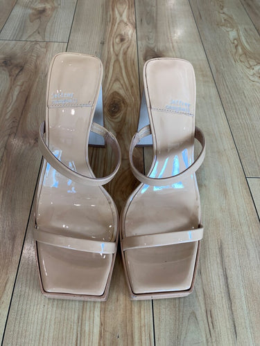 Jeffrey Campbell Patent Nude Square Toe Heeled Sandals sz 8