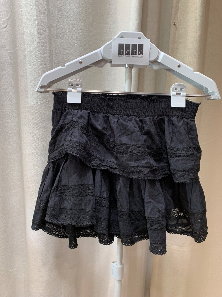 Black Tiered Lace-Trim Mini Skirt sz S