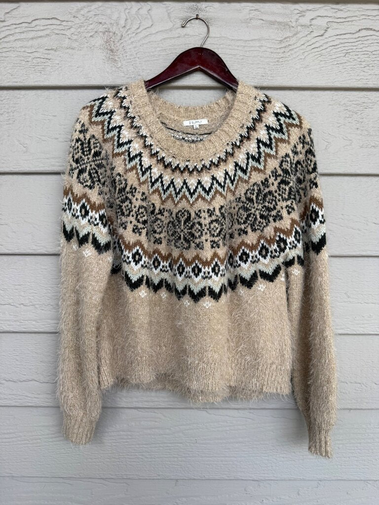 Z SUPPLY Fair Isle Fuzzy Eyelash Knit Pullover Sweater sz L