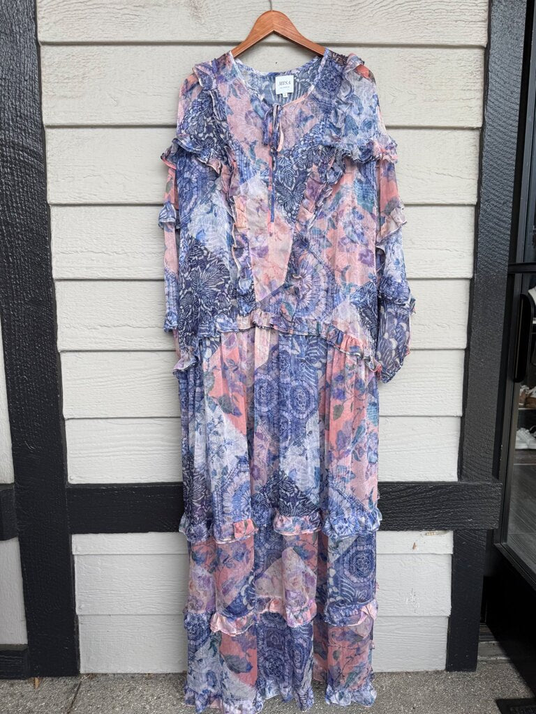 MISA Los Angeles Floral Print Ruffle Tiered Maxi Dress sz L