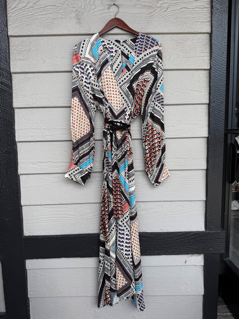 Reiss Geometric Print Long Sleeve Maxi Dress sz 12