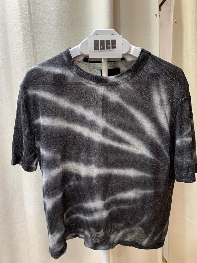 RtA Black & Silver Metallic Tie-Dye Short Sleeve Top sz XS