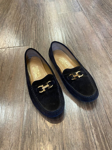 Salvatore Ferragamo Black Suede Gancini Bit Driving Loafers sz 9