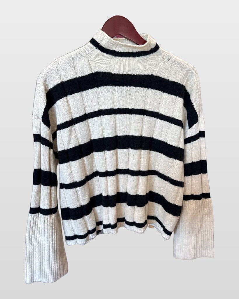 Madewell Striped Mock Neck Recycled Cashmere-Wool Pullover Sweater sz XS