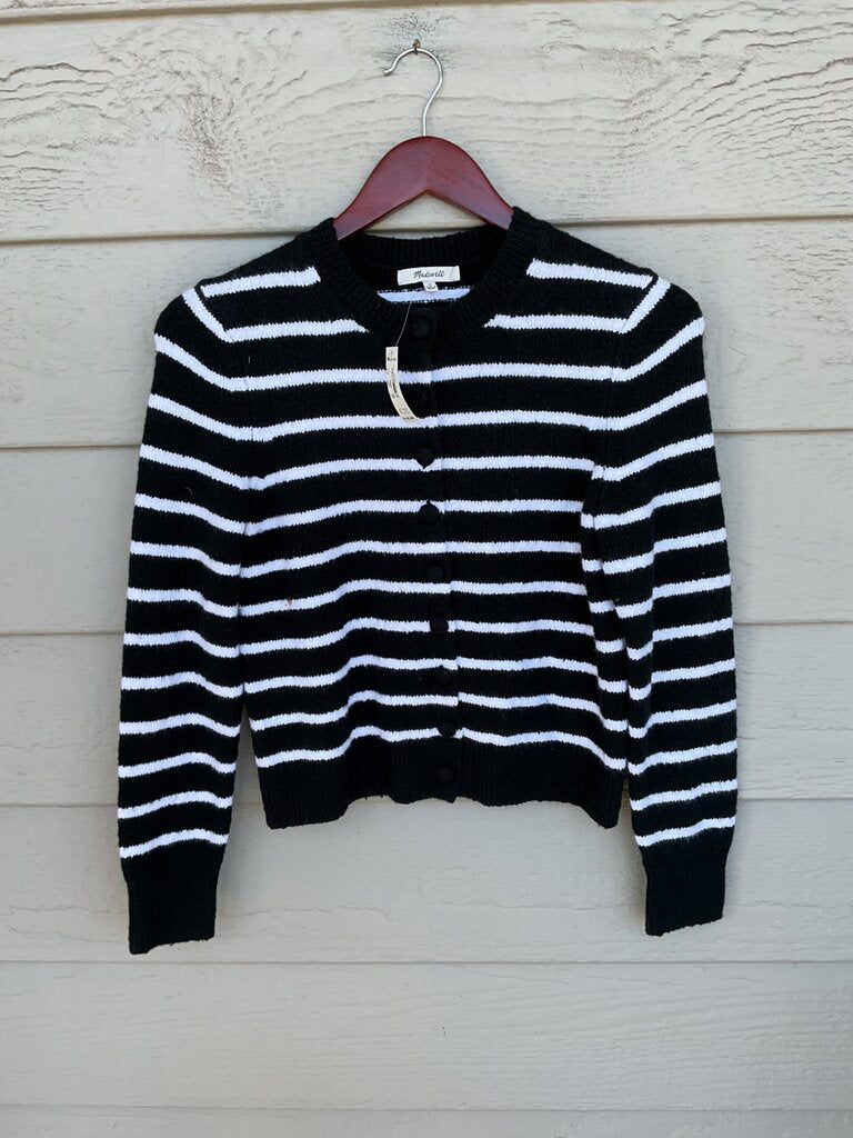 Madewell Black and White Striped Button-Front Cardigan sz S