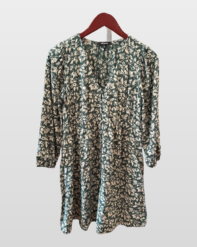 Madewell Green Floral Long-Sleeve Dress sz XXS