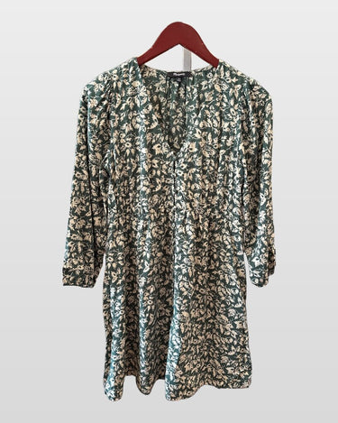 Madewell Green Floral Long-Sleeve Dress sz XXS
