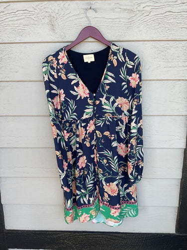 Sézane Navy Floral Long-Sleeve Mini Dress sz 36