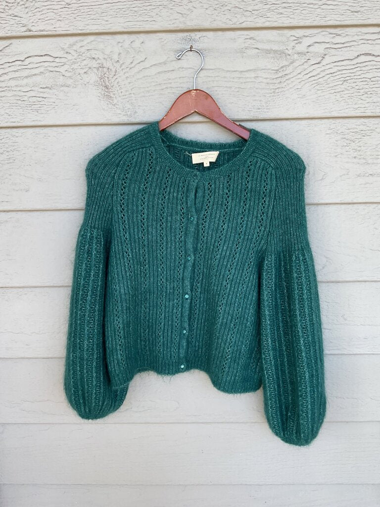 Sézane Green Mohair Wool Knit Button Cardigan sz S