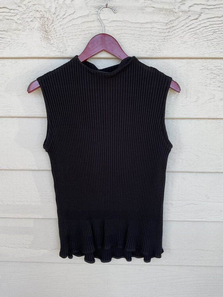 Eileen Fisher Black Ribbed Sleeveless Top sz M/M