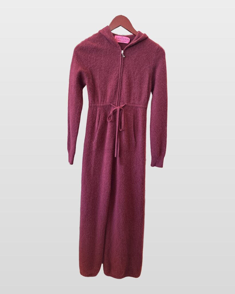 Juicy Couture Burgundy Cashmere Hooded Zip Dress sz M