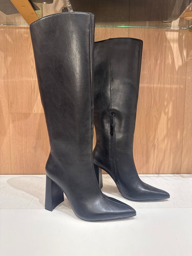 Zara Black Pointed-Toe Tall Block-Heel Boots sz 39