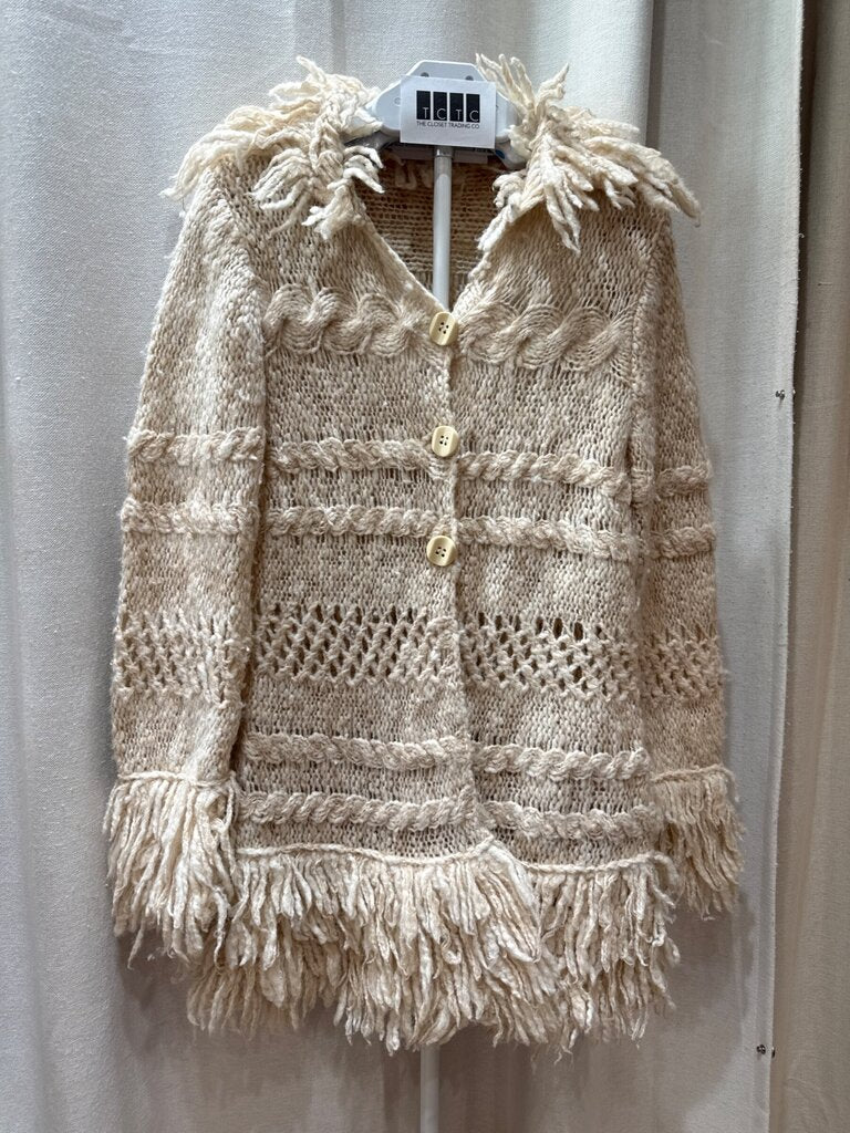 Free People Fringe Knit Button-Front Cardigan sz M