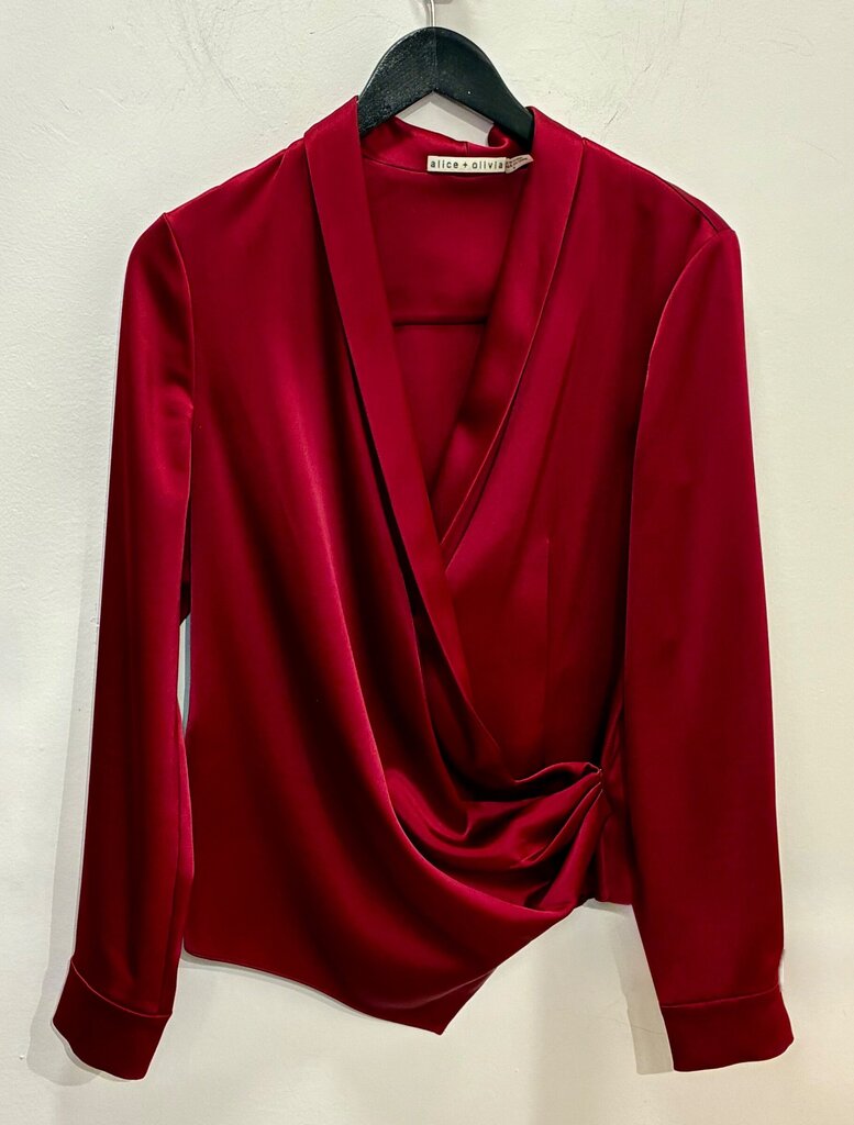 Alice + Olivia Draped Satin Long-Sleeve Blouse sz 8