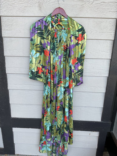 Bronx and Banco Green Tropical Pleated Halter Maxi Dress sz XS