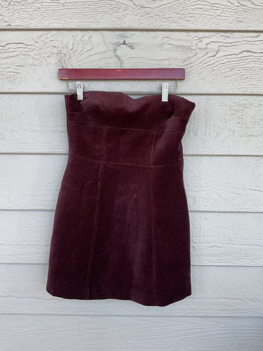 Zara Burgundy Velvet Strapless Mini Dress with Back Bow sz XS
