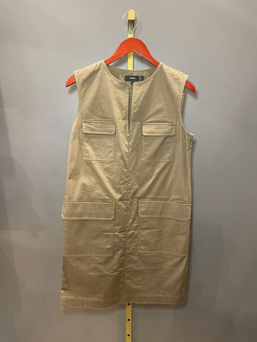 Theory Khaki Utility Pocket Sleeveless Shift Dress sz 4