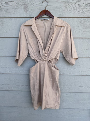 Zara Beige Cutout Collared Mini Dress sz XS
