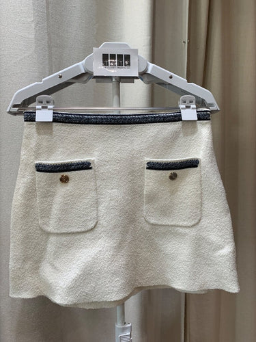 Maje Cream Knit Tweed Braided Trim Mini Skirt sz 36