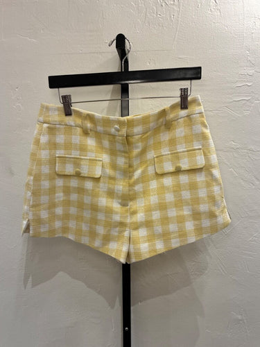 Camila Coelho Yellow Gingham Tweed Tailored Shorts sz L