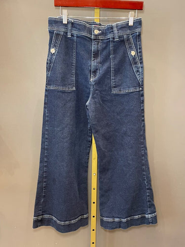 Vilagallo Dark Wash Flare Patch Pocket Jeans sz 44