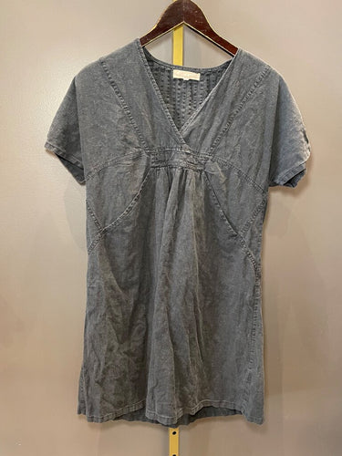 Johnny Was Calmé Washed Charcoal V-Neck Pintuck Short Sleeve Dress sz S