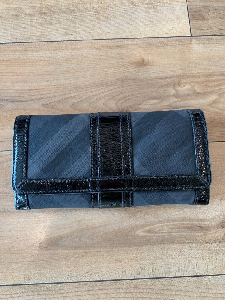 Burberry Black Check Canvas & Patent Leather Continental Wallet