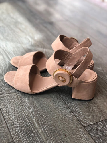 Prada Suede Buckle Block Heel Sandals sz 38 1/2