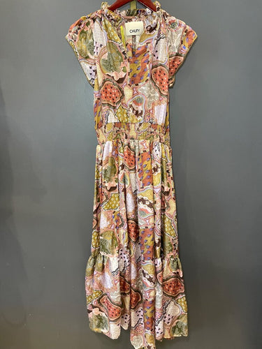Chufy Multi Paisley Print Smocked Waist Maxi Dress sz S