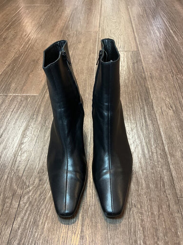 STAUD Black Leather Square Toe Ankle Booties sz 38 1/2