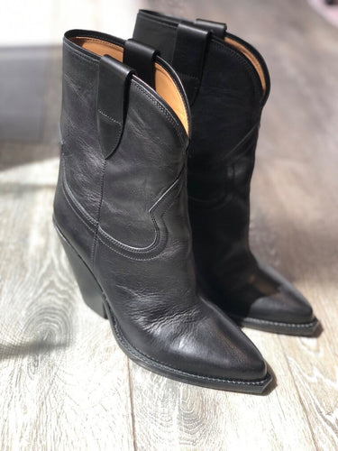 Isabel Marant Black Leather Western Boots sz 39
