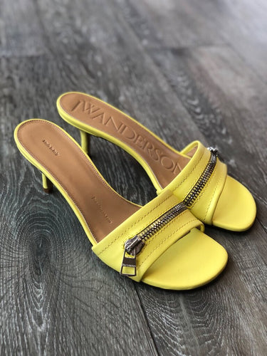 JW Anderson Yellow Leather Zip Slide Heeled Sandals sz 39