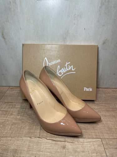 Christian Louboutin Nude Patent Leather Pointed Platform Pumps sz 37