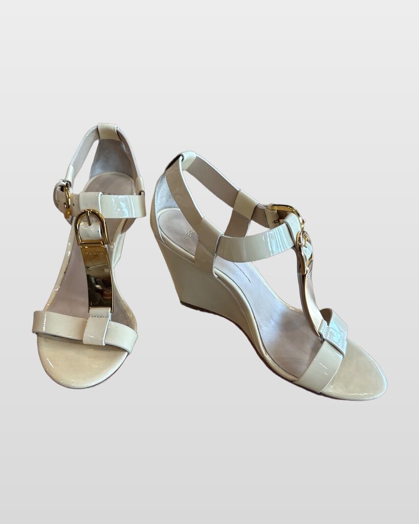 Aerin Patent Leather T-Strap Wedge Sandals sz 5