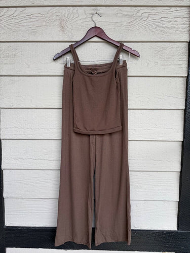 Zara Ribbed Knit Tank and Wide Leg Lounge Pants Set sz S