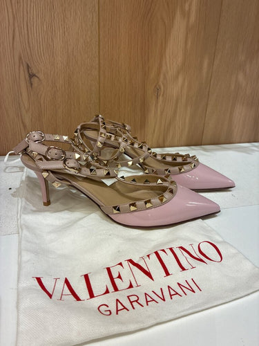 Valentino Garavani Rockstud Patent Leather Kitten Heel Pumps sz 36 1/2