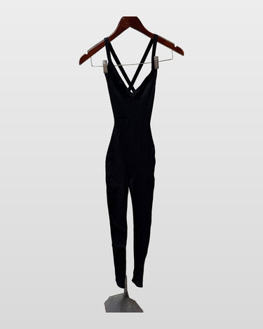 Naked Wardrobe Black Ribbed Strappy Back Catsuit Jumpsuit sz S