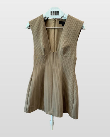 Zara Pinstripe Deep V-Neck Sleeveless Mini Dress sz S