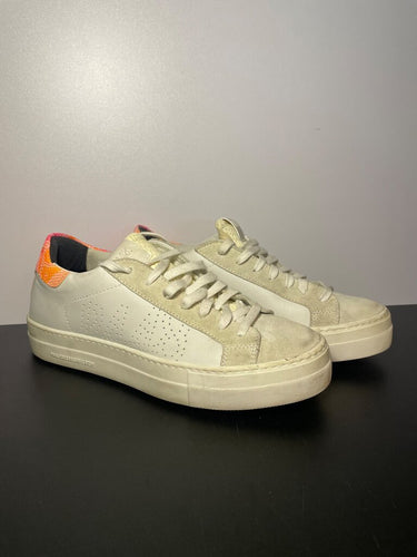 P448 John White Leather & Suede Low-Top Sneakers with Neon Snake Accent sz 40