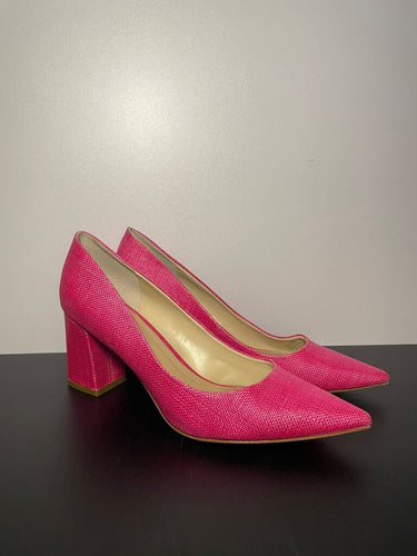 Marc Fisher LTD Hot Pink Woven Pointed Toe Block Heel Pumps sz 9½M
