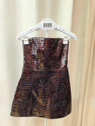 Retrofête Croc-Embossed Patent Strapless Mini Dress sz S