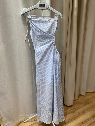 STAUD Blue and White Striped Draped Maxi Dress sz 6