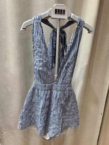 Majorelle Blue and White Striped Halter Romper sz S