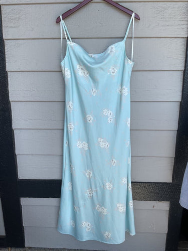 WAYF Light Blue Floral Satin Cowl Neck Midi Slip Dress sz L