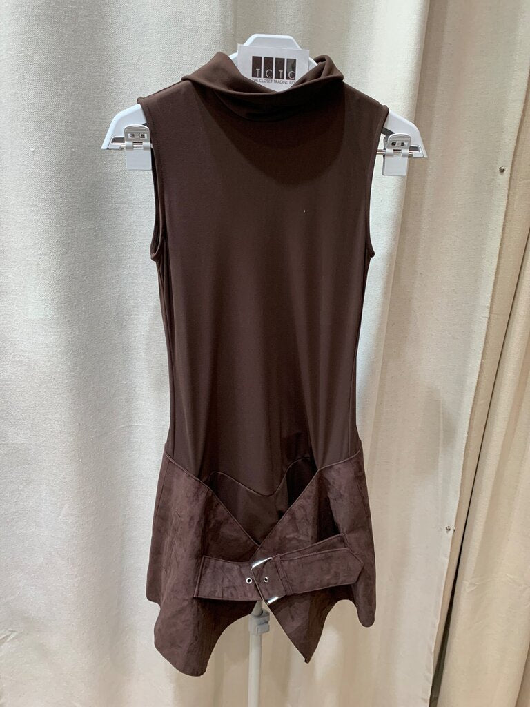 Zara Brown Sleeveless Belted Dress sz S