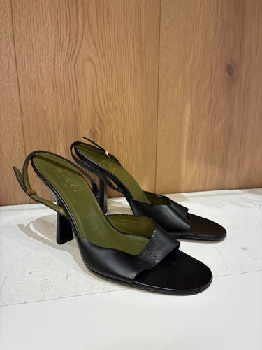 Gucci Black Leather Slingback Heeled Sandals sz 9 1/2 B
