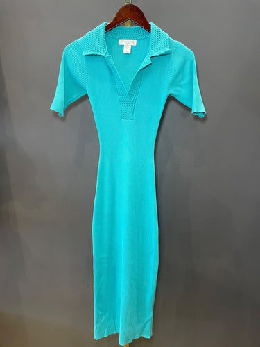 Caroline Constas Turquoise Rib-Knit Midi Dress sz XS
