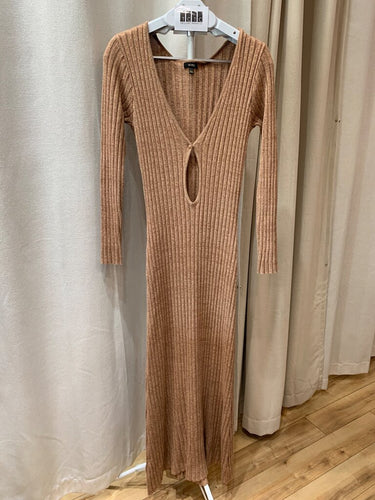 AFRM Tan Ribbed Knit Cutout Long Sleeve Maxi Dress sz M